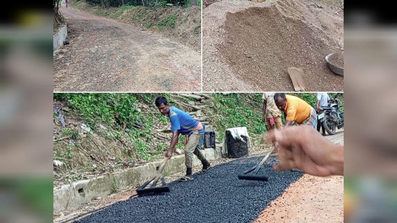 নানিয়ারচরে কোটি টাকার সড়ক মেরামতে নিম্নমানের সামগ্রী ব্যবহারের অভিযোগ।