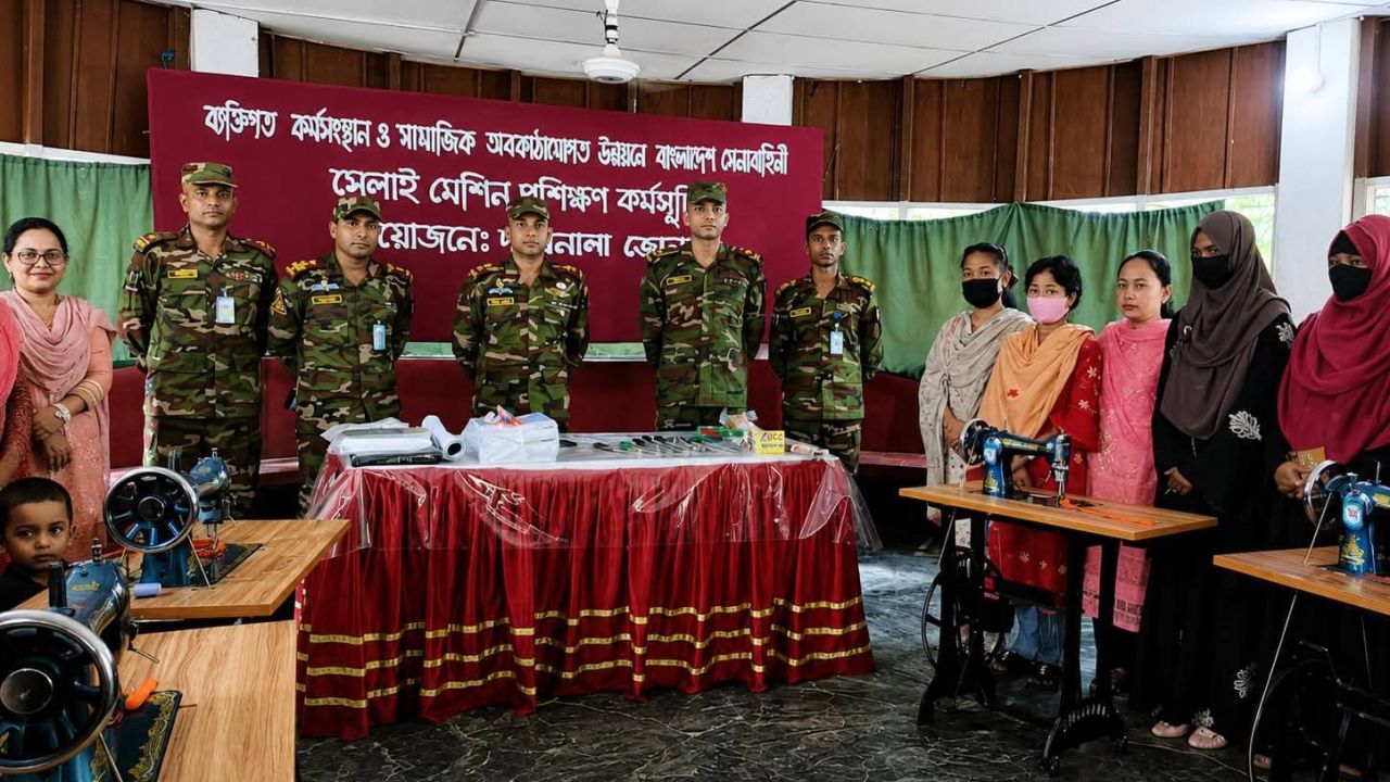 দীঘিনালায় সেনাবাহিনীর উদ্যোগে ২০ জন নারীকে সেলাই মেশিন প্রশিক্ষণ প্রদান।