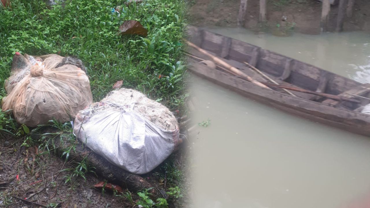 কাপ্তাই লেকে অবৈধ মাছ শিকারবিরোধী অভিযান: ৪ নৌকা, ২০ হাজার বর্গফুট জাল জব্দ।