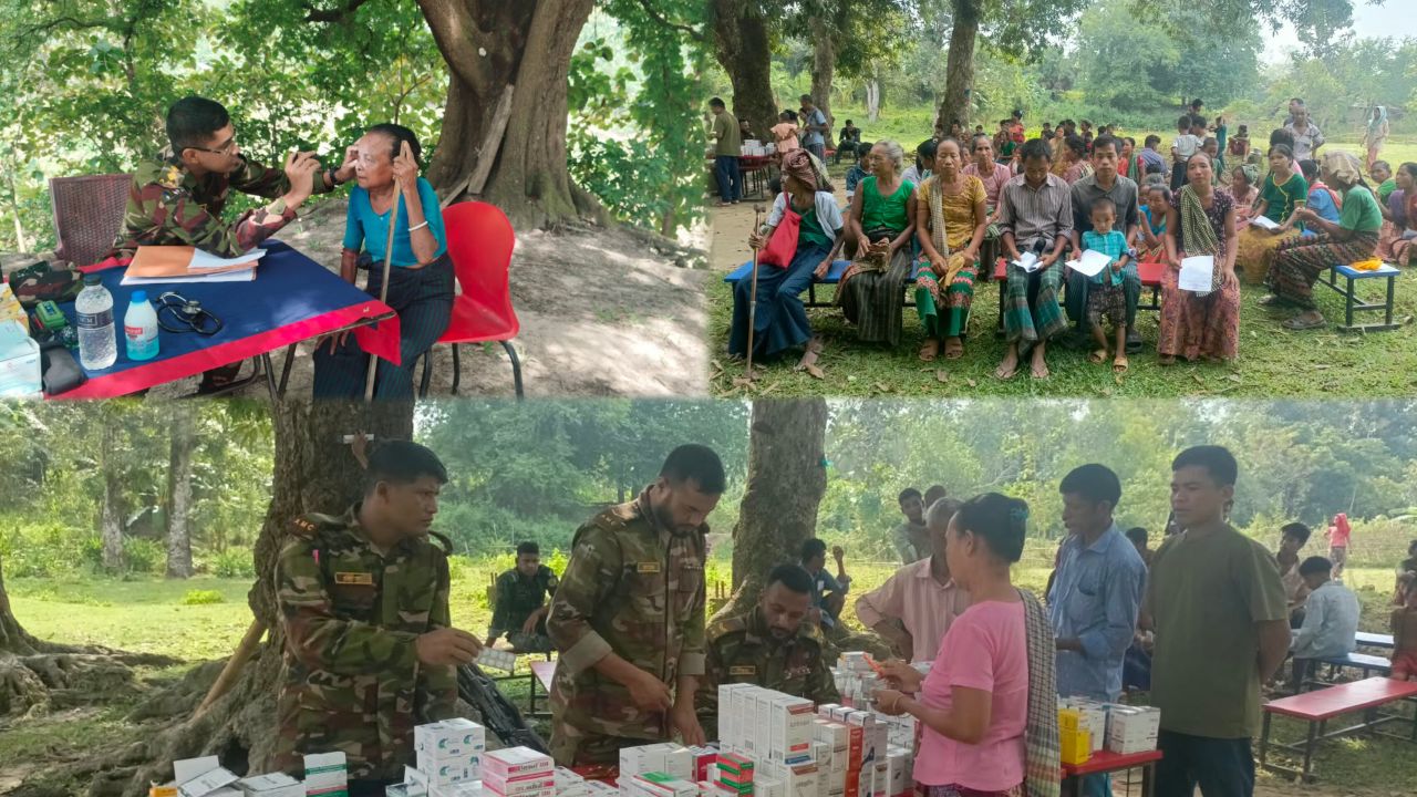 নাক্রাইপাড়ায় সেনাবাহিনীর উদ্যোগে ২০০ জনকে বিনামূল্যে চিকিৎসাসেবা ও ওষুধ বিতরণ।